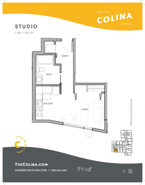 Floor plan for studio, 1 bath, 407 sqft